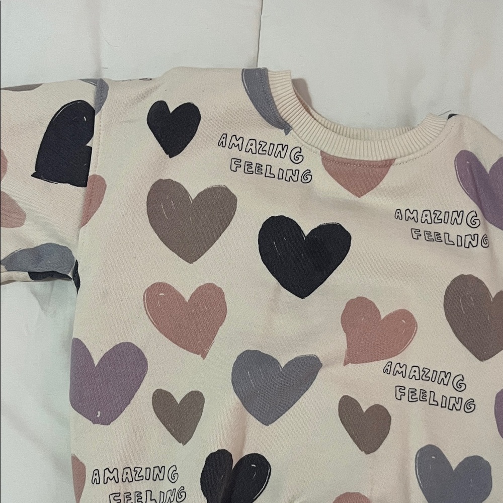 Zara Kids Heart Print Sweatshirt - Cream, Black, Brown, Purple